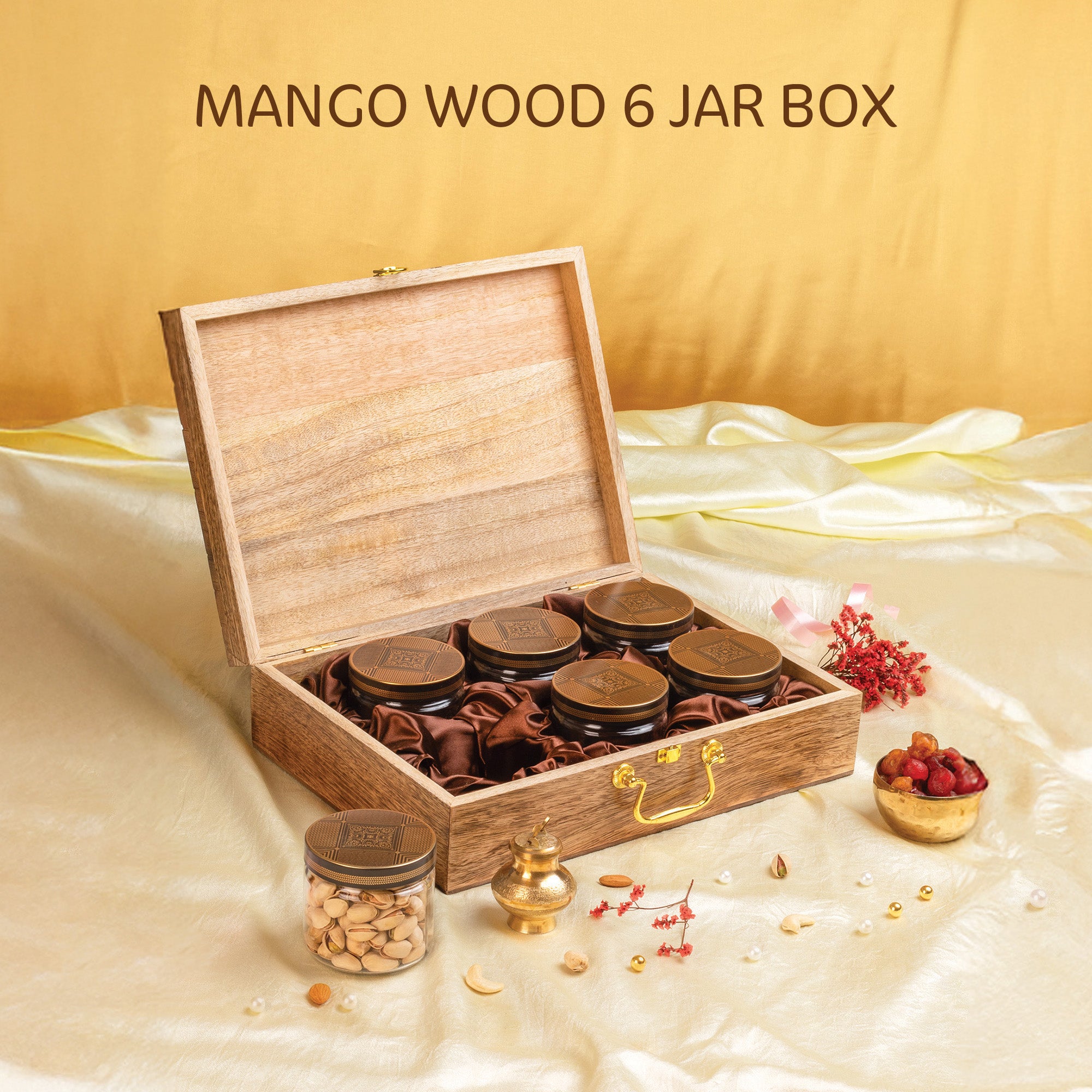 Mango Wood 6 Jar Box
